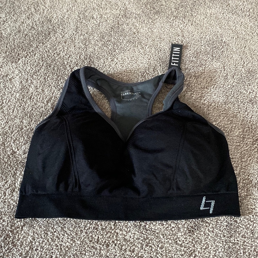 Sport Essentials FITTIN Black Sports Bra Racerback Medium Support Active SIZE L